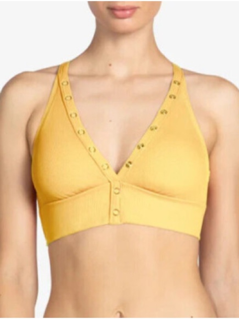 ROBIN PICCONE 'Amy' Snap Detail Halter Bikini Top Size Medium Yolk $134 Festival
